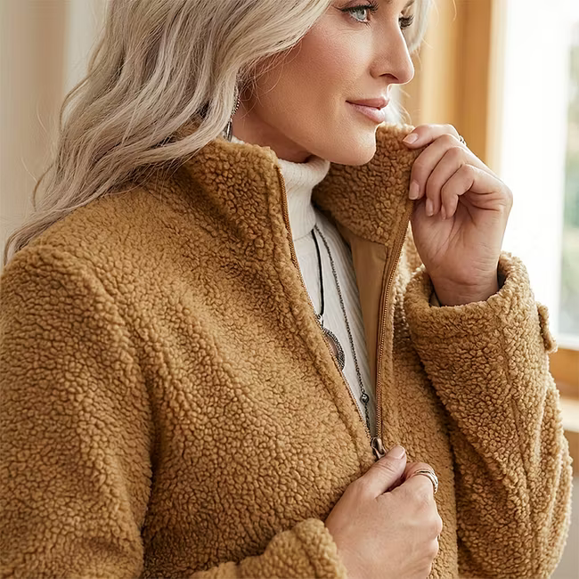 Lana - Strukturierte mittellange Jacke mit Reissverschluss