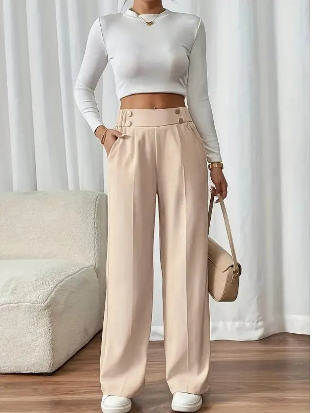 Ashlena - Hochtaillierte Soft-Touch Wide-Leg-Hose