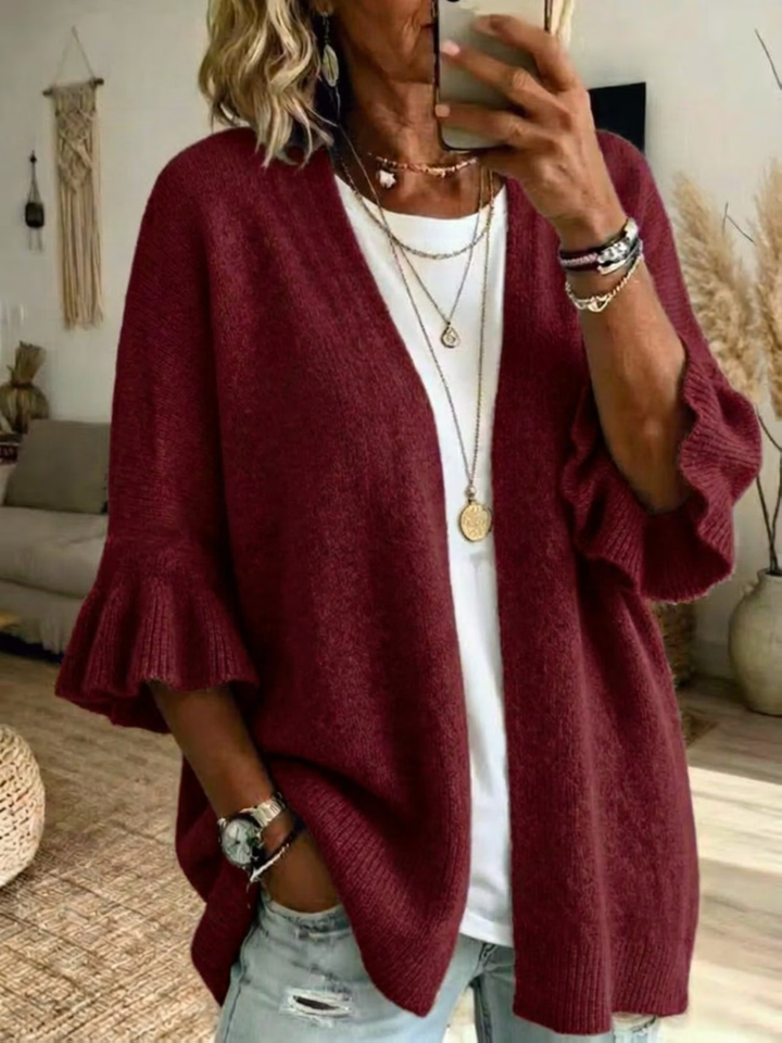 Acelynn - Strickjacke mit Rüschenärmeln und weicher Haptik
