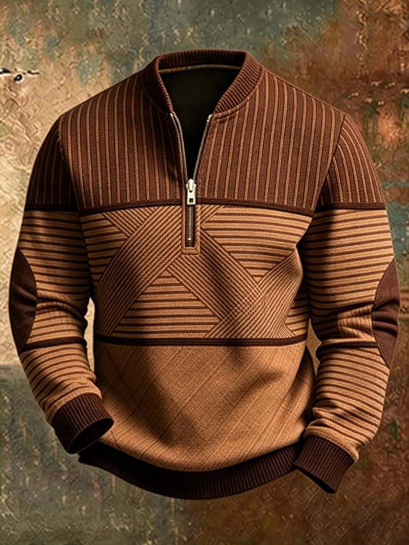 Gaelvick - Quarter-Zip-Pullover mit Kontrastmuster