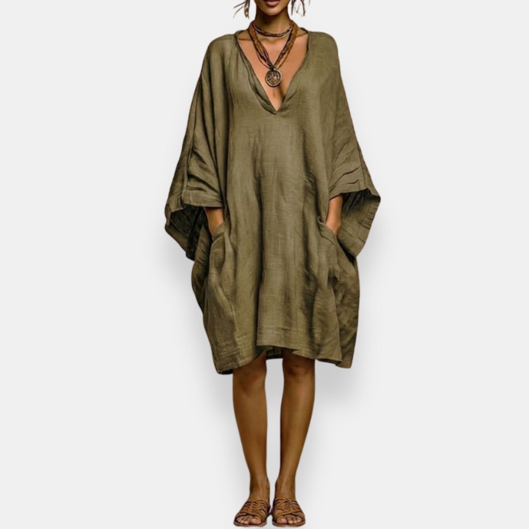 Cleo - Luftiges Kleid mit V-Ausschnitt und Fledermausärmeln