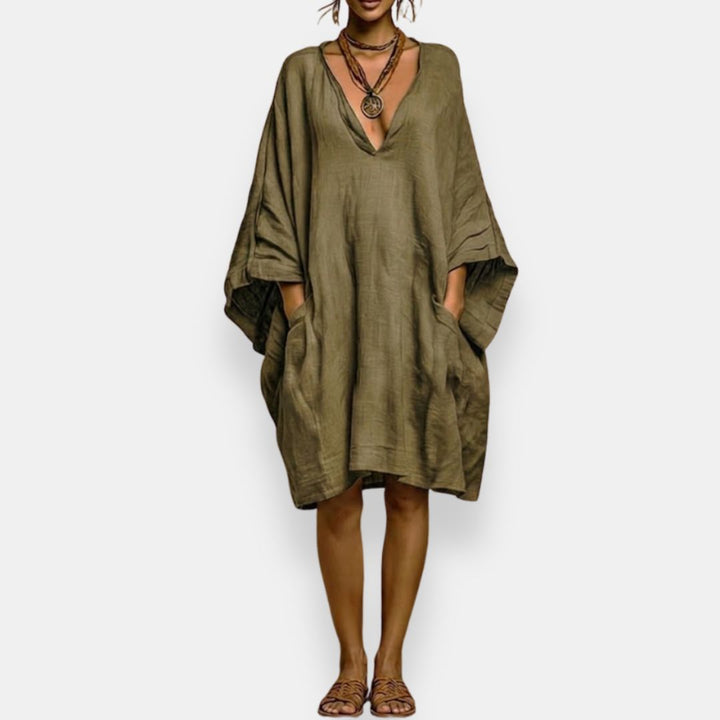Cleo - Luftiges Kleid mit V-Ausschnitt und Fledermausärmeln