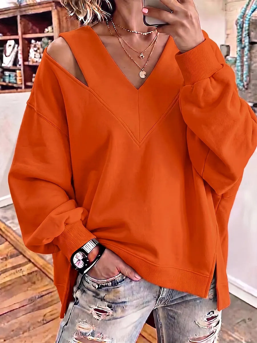Aurelia - Weiches V-Ausschnitt-Sweatshirt mit Cut-out