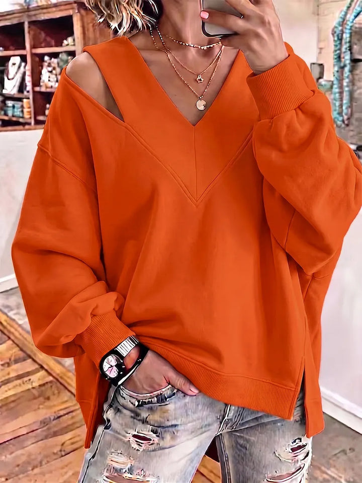 Aurelia - Weiches V-Ausschnitt-Sweatshirt mit Cut-out
