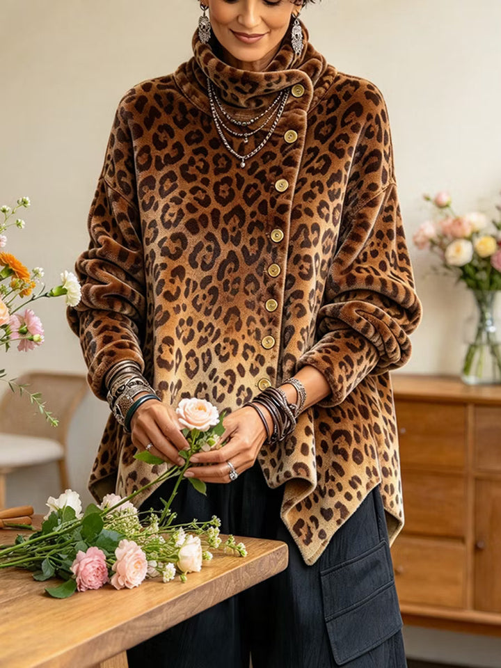 Cilla - Pullover mit Leopardenmuster und hohem Kragen