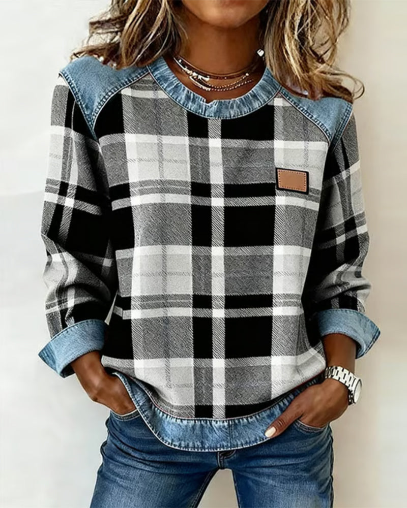 Adair - Lässiges kariertes Rundhals-Sweatshirt