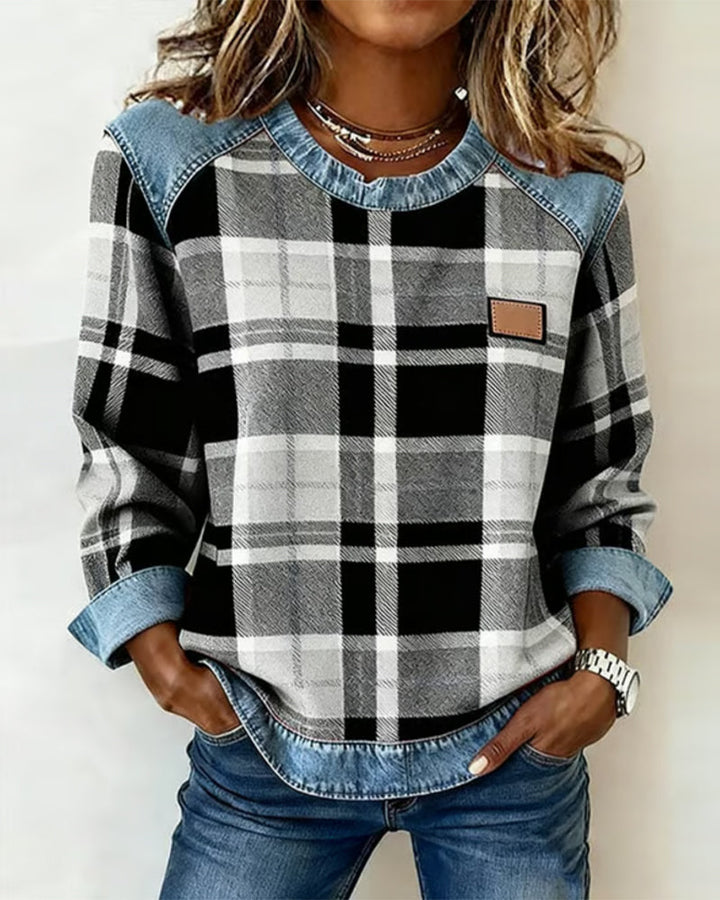 Adair - Lässiges kariertes Rundhals-Sweatshirt