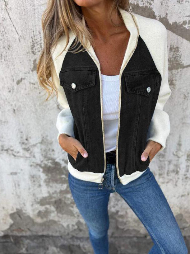 Alinique - Weiche Bomberjacke aus Strick und Denim