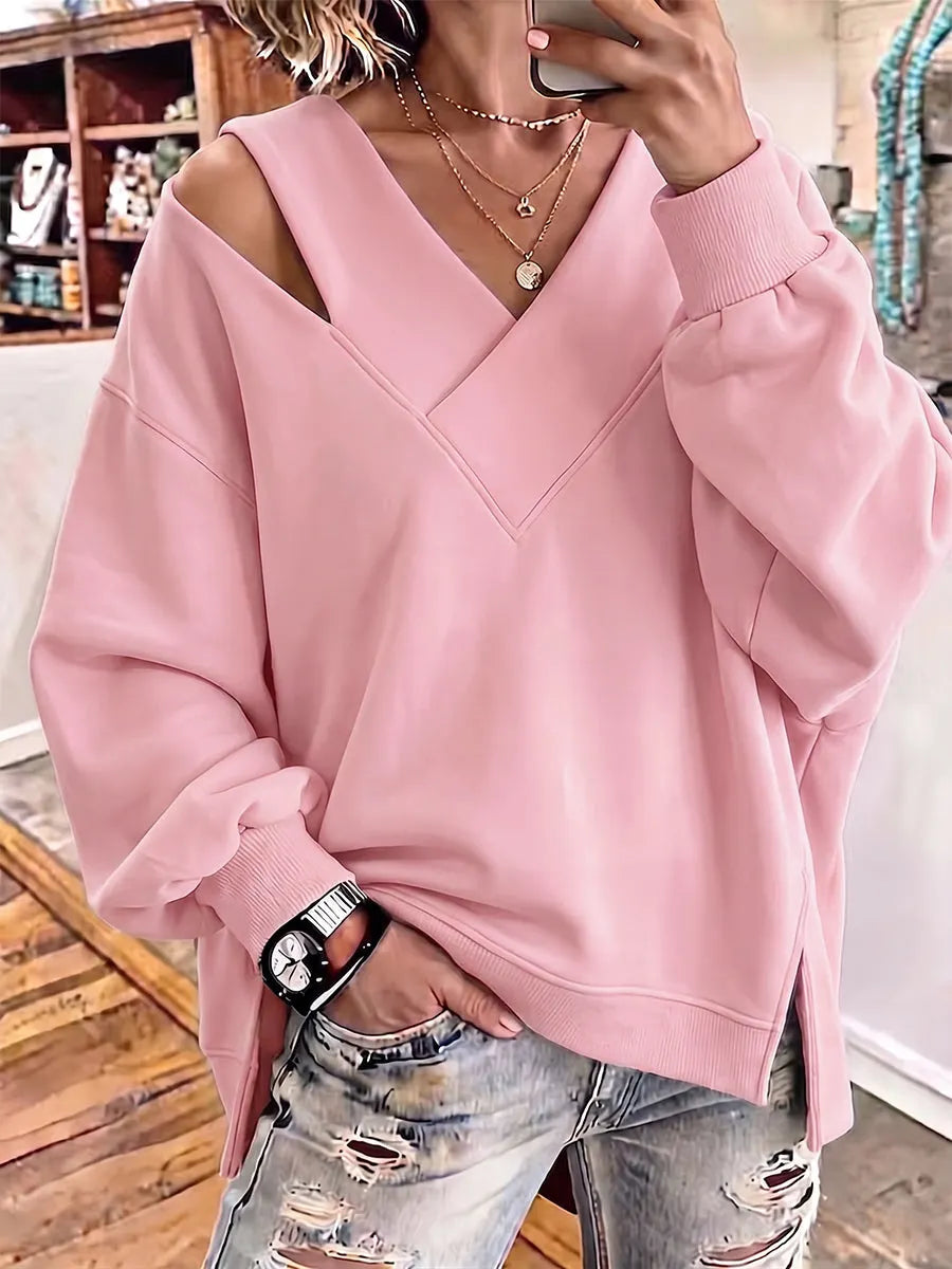 Aurelia - Weiches V-Ausschnitt-Sweatshirt mit Cut-out