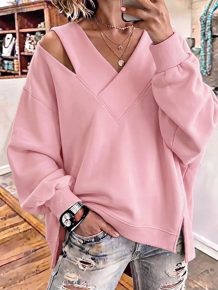 Aurelia - Weiches V-Ausschnitt-Sweatshirt mit Cut-out