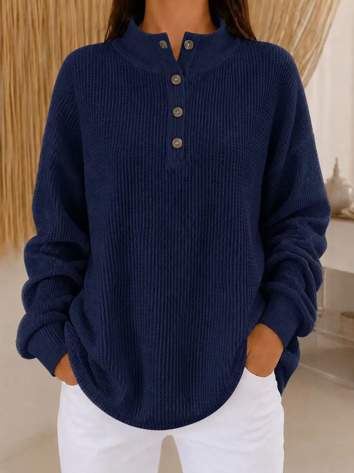 Belliora - Strukturierter Strickpullover mit Knopfleiste am Kragen