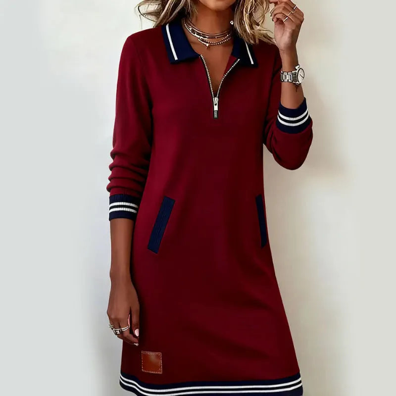 Caelyn - Soft-Touch Polo-Kleid mit Quarter-Zip