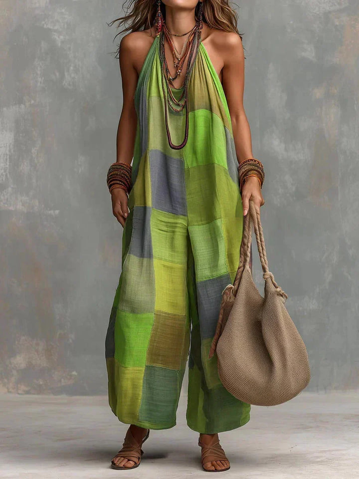 Estelina - Premium Patchwork-Neckholder-Jumpsuit