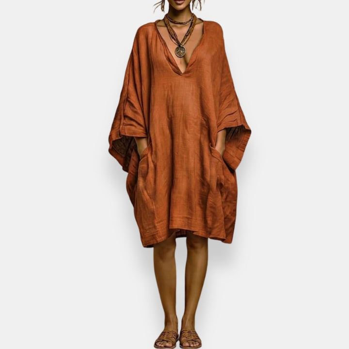 Cleo - Luftiges Kleid mit V-Ausschnitt und Fledermausärmeln