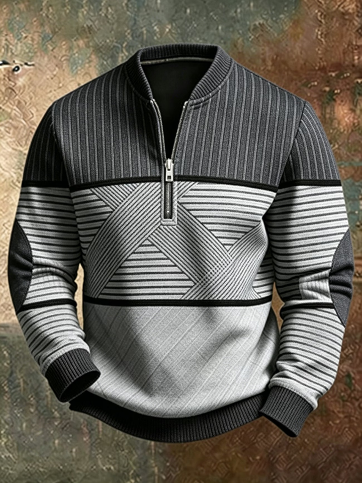 Gaelvick - Quarter-Zip-Pullover mit Kontrastmuster