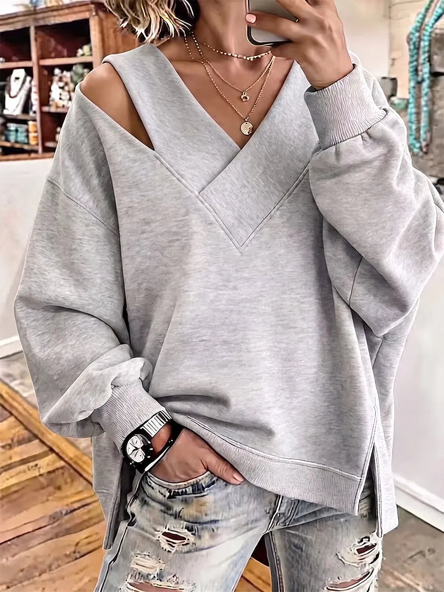Aurelia - Weiches V-Ausschnitt-Sweatshirt mit Cut-out