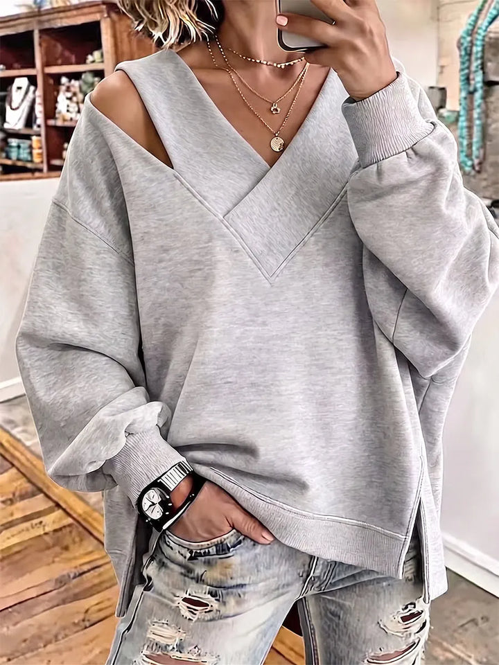 Aurelia - Weiches V-Ausschnitt-Sweatshirt mit Cut-out
