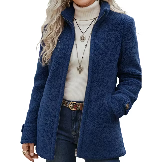 Lana - Strukturierte mittellange Jacke mit Reissverschluss