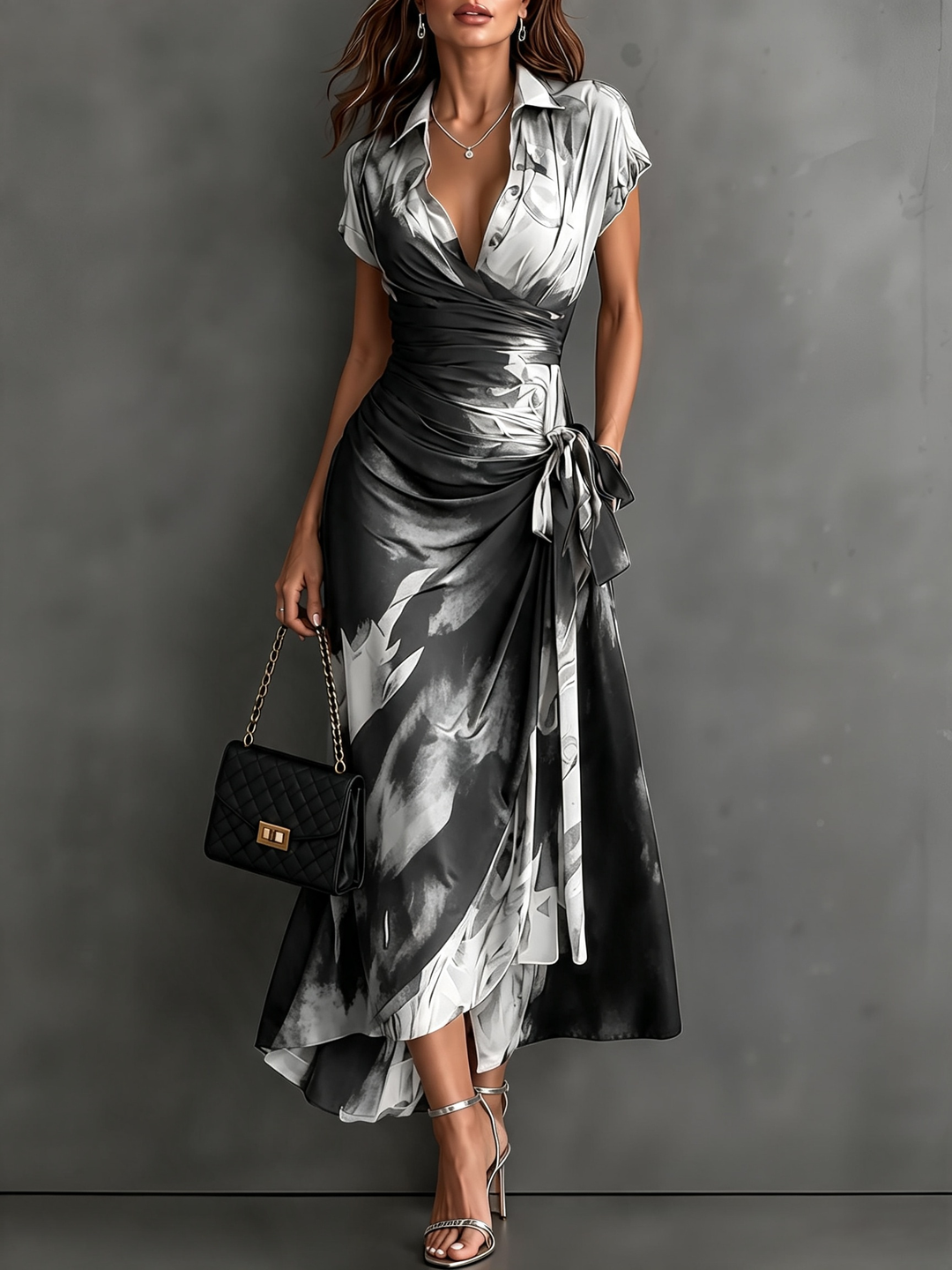 Roselle - Seidiges Maxikleid mit Hemdkragen