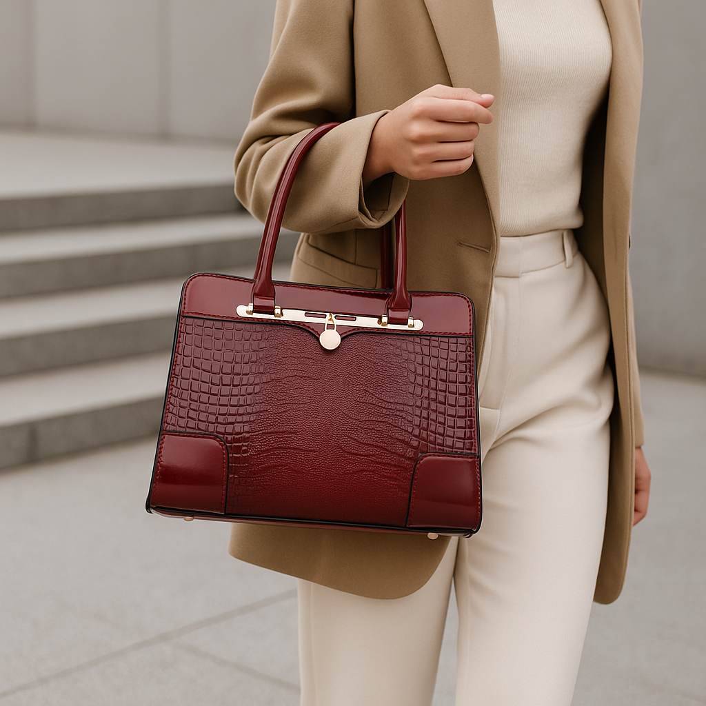 Aeryn - Strukturierte Handtasche in Kroko-Optik