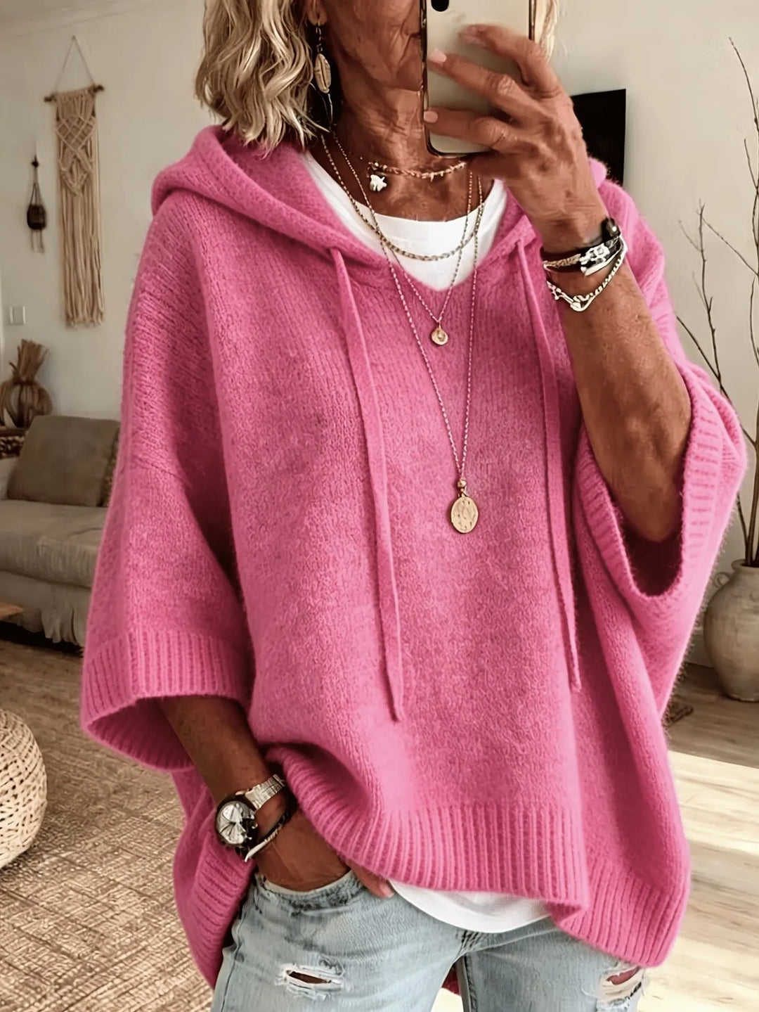 Celandria - Soft-Touch Oversize-Kurzarm-Hoodie