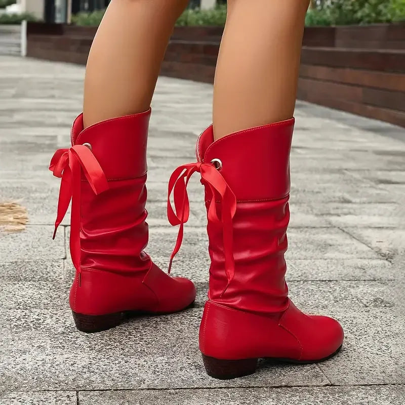 Hilda - wadenhohe Schnürstiefeletten mit Raffung