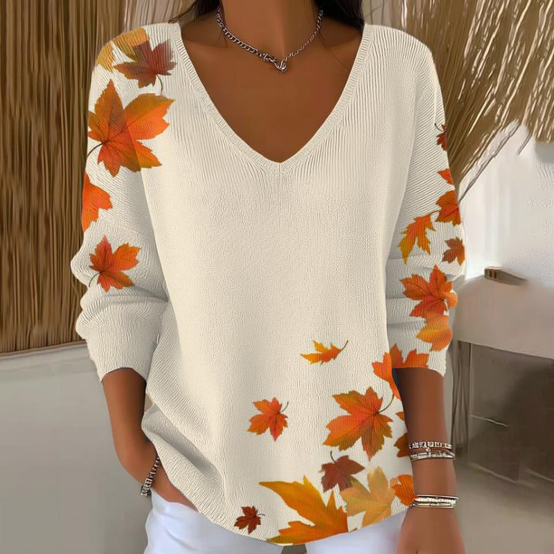 Carivella - Locker geschnittener Strickpullover mit Ahornblatt-Motiv