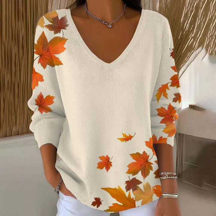 Carivella - Locker geschnittener Strickpullover mit Ahornblatt-Motiv