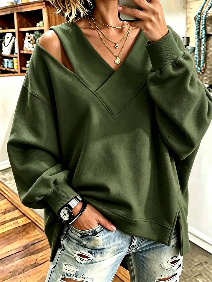 Aurelia - Weiches V-Ausschnitt-Sweatshirt mit Cut-out