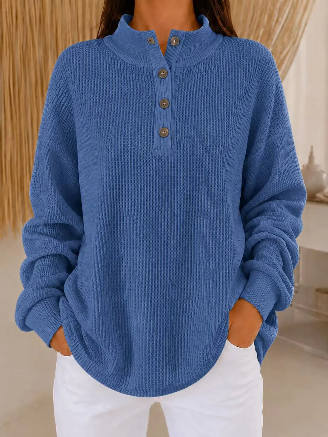 Belliora - Strukturierter Strickpullover mit Knopfleiste am Kragen