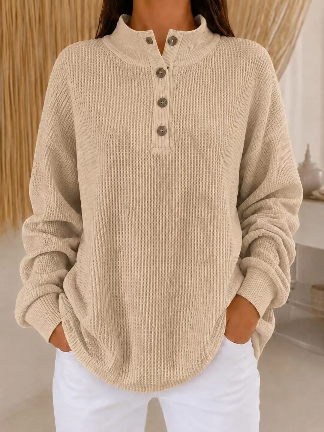 Belliora - Strukturierter Strickpullover mit Knopfleiste am Kragen