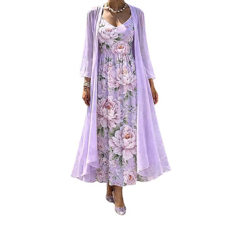 Asteria - Florales Maxikleid, zweiteiliges Set