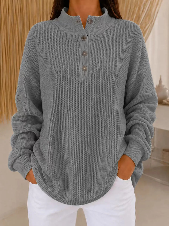 Belliora - Strukturierter Strickpullover mit Knopfleiste am Kragen