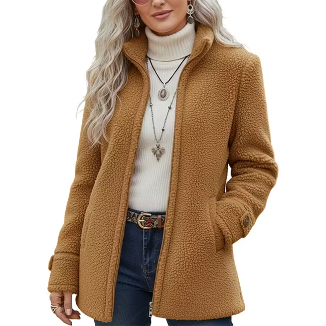 Lana - Strukturierte mittellange Jacke mit Reissverschluss