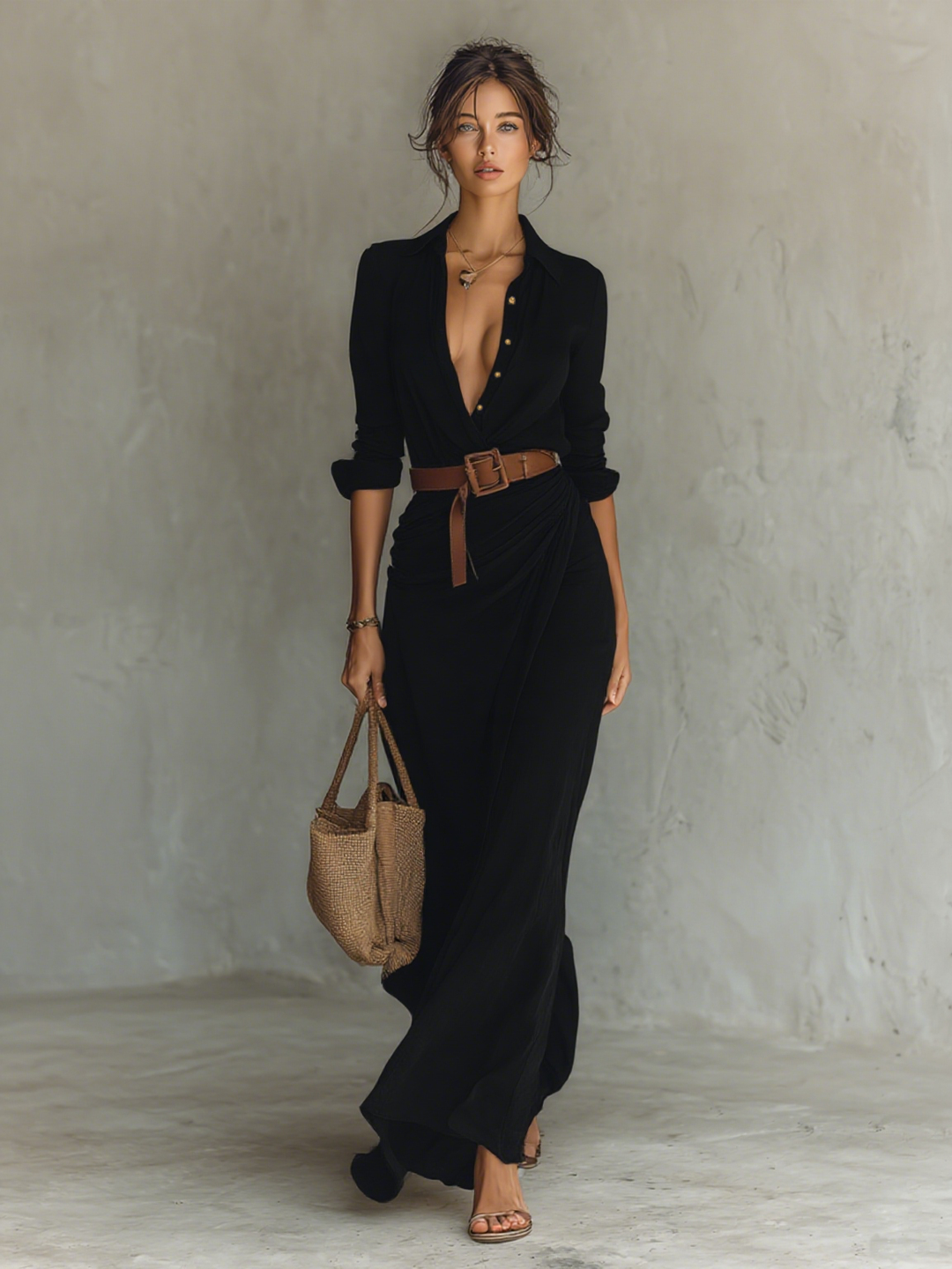 Calantha - Soft-Touch Maxi-Hemdkleid mit Gürtel