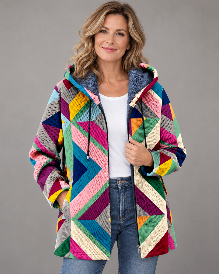 Betha - Plüschgefütterte Kapuzenjacke mit geometrischem Muster
