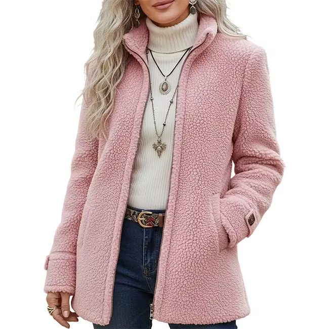 Lana - Strukturierte mittellange Jacke mit Reissverschluss
