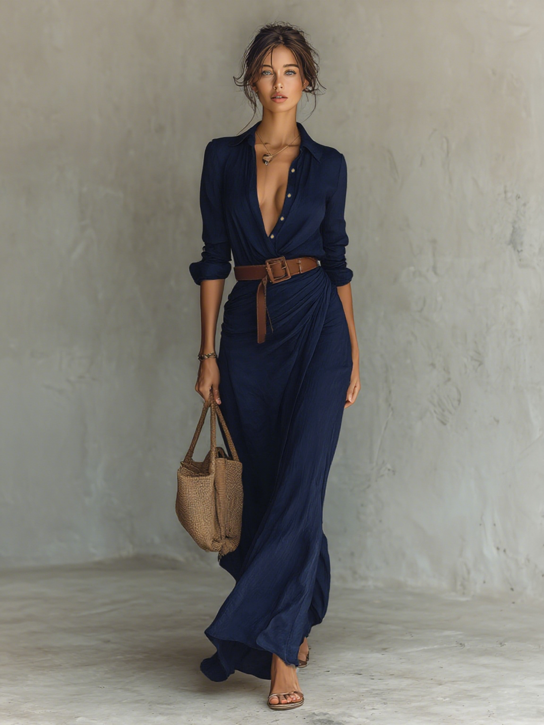 Calantha - Soft-Touch Maxi-Hemdkleid mit Gürtel