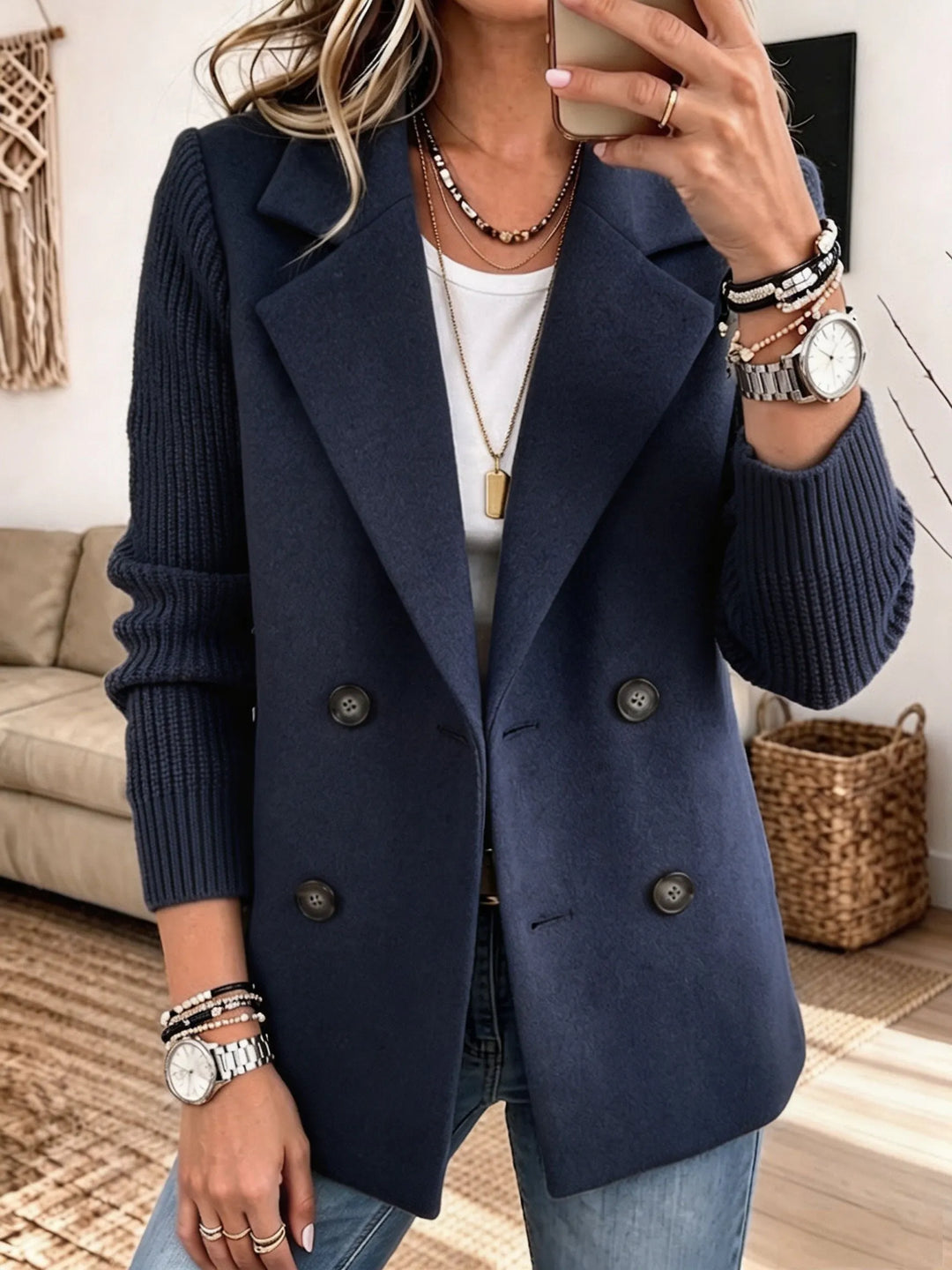 Adalene - doppelreihiger Blazer mit Strickärmeln