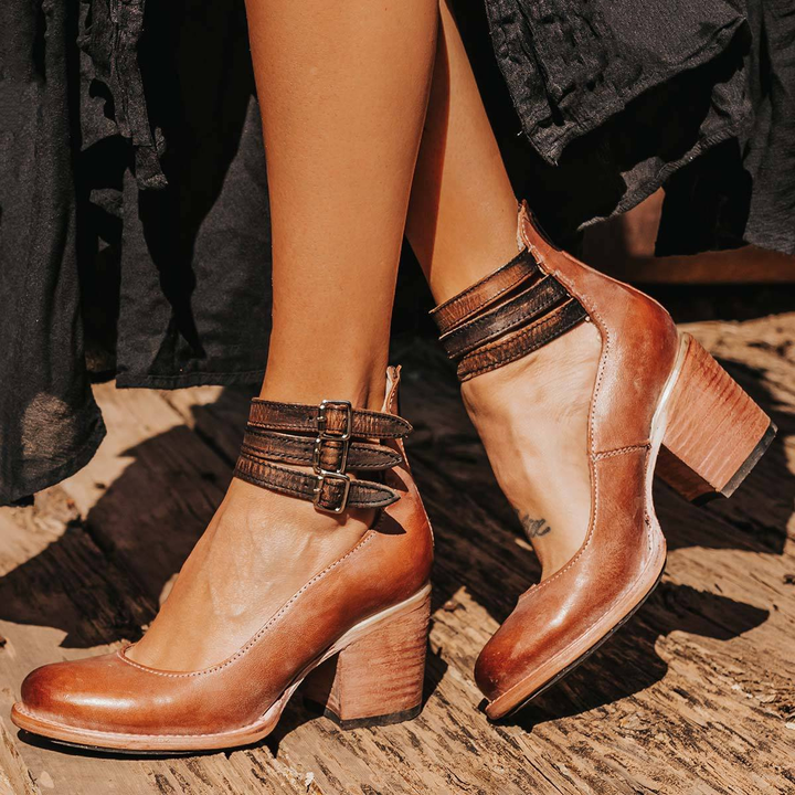Philomena - High Heels mit Knöchelriemen aus Vintage-Leder