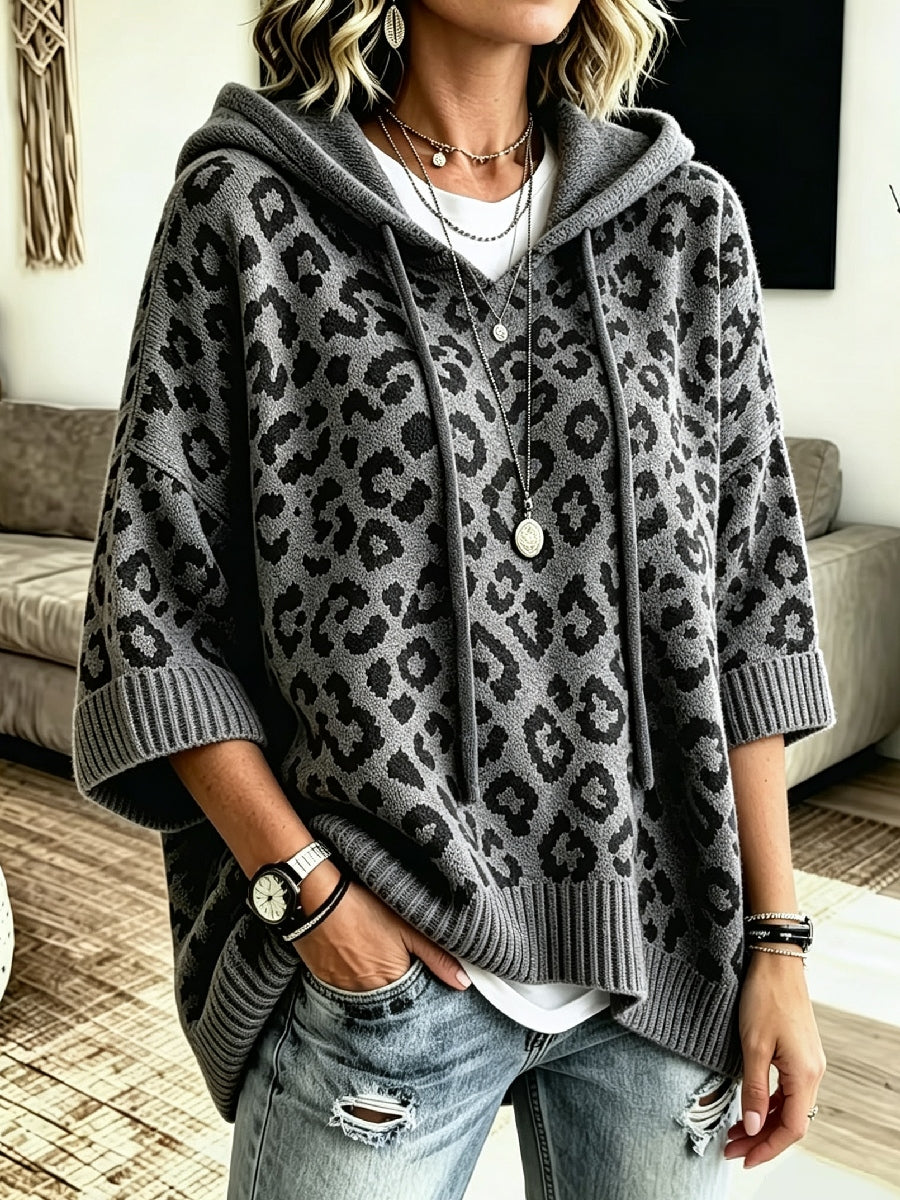 Jocasta - Oversize-Strickhoodie mit Leopard-Print