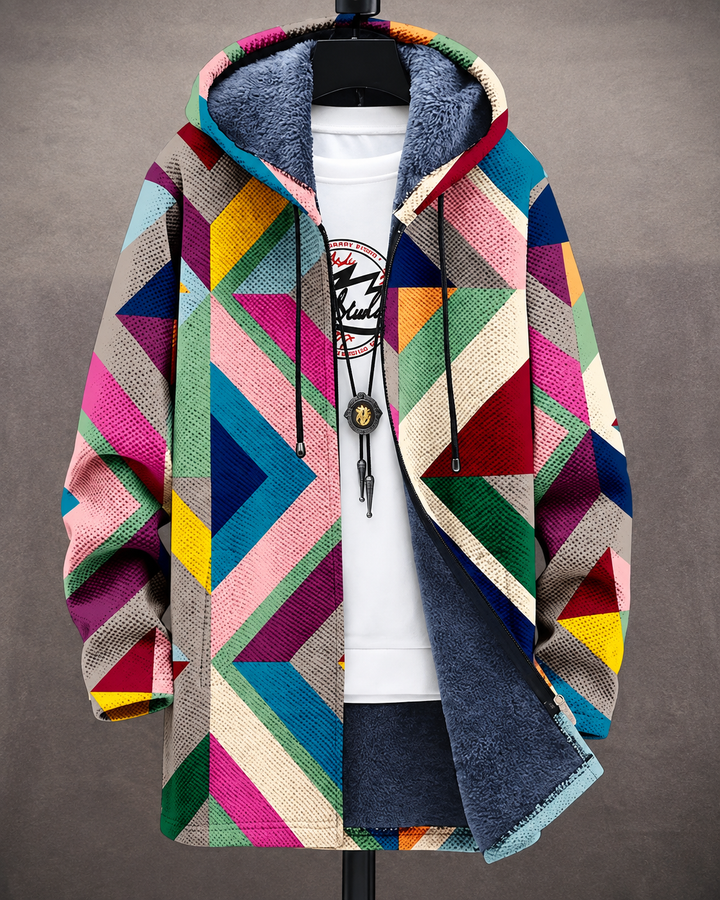 Betha - Plüschgefütterte Kapuzenjacke mit geometrischem Muster