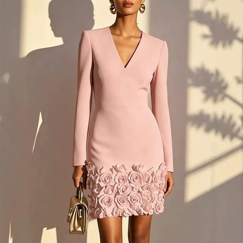 Bernadette - Langarmkleid in Soft-Touch mit V-Ausschnitt und Wellensaum