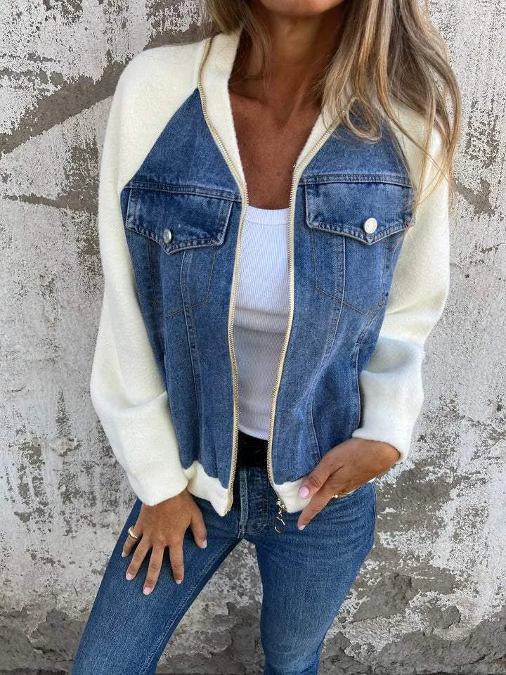 Alinique - Weiche Bomberjacke aus Strick und Denim