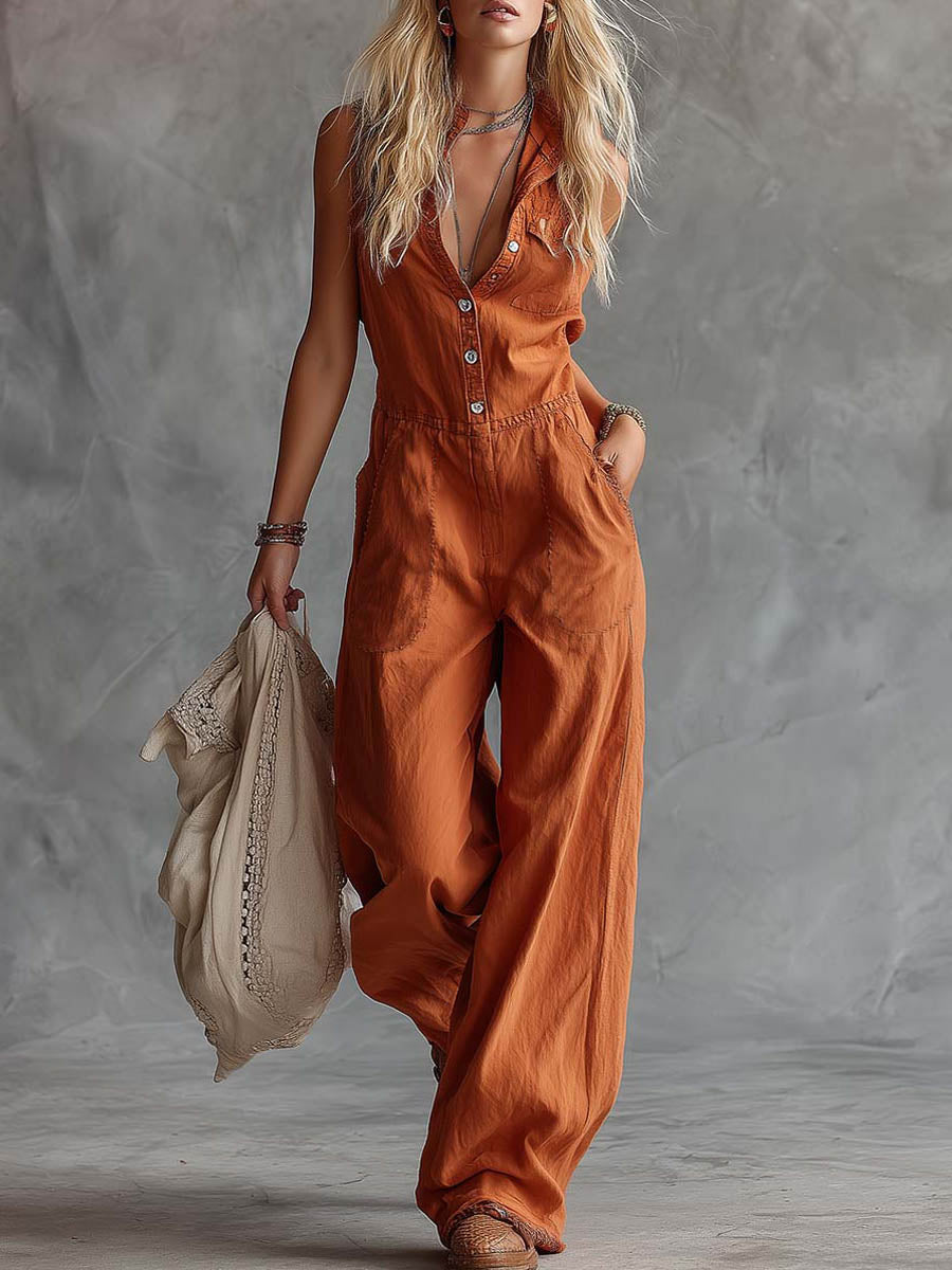 Neoma - Weitbeiniger Jumpsuit mit Knopfleiste vorn