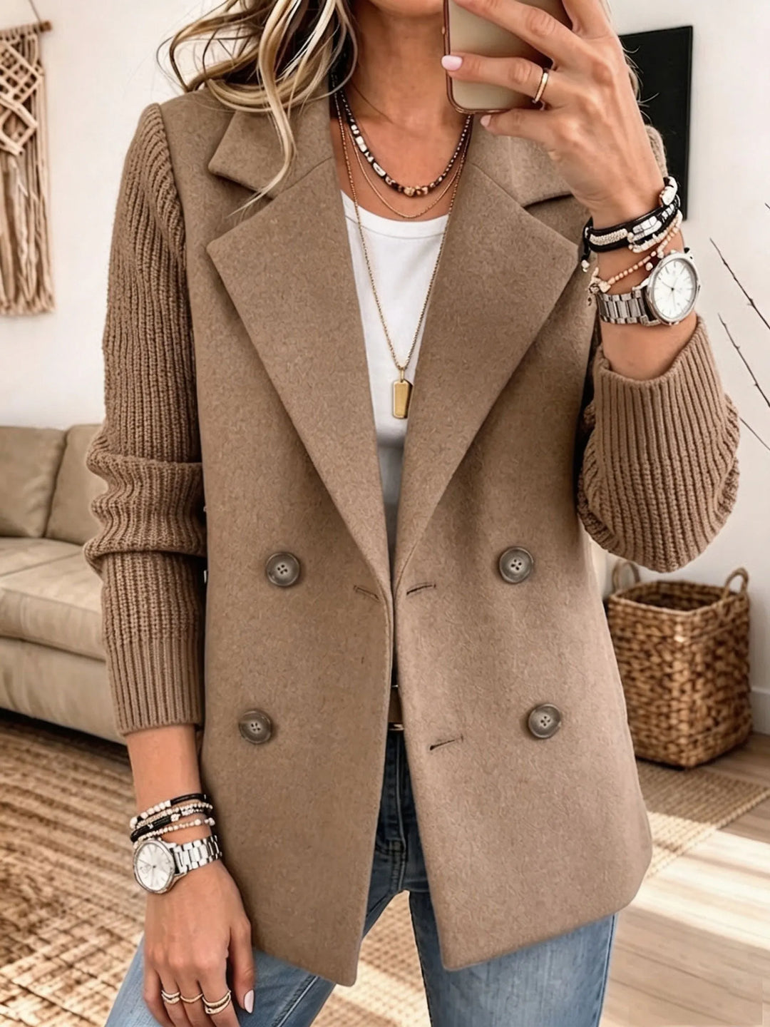 Adalene - doppelreihiger Blazer mit Strickärmeln