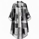Nia - Longline-Hemdjacke mit Patchwork-Print