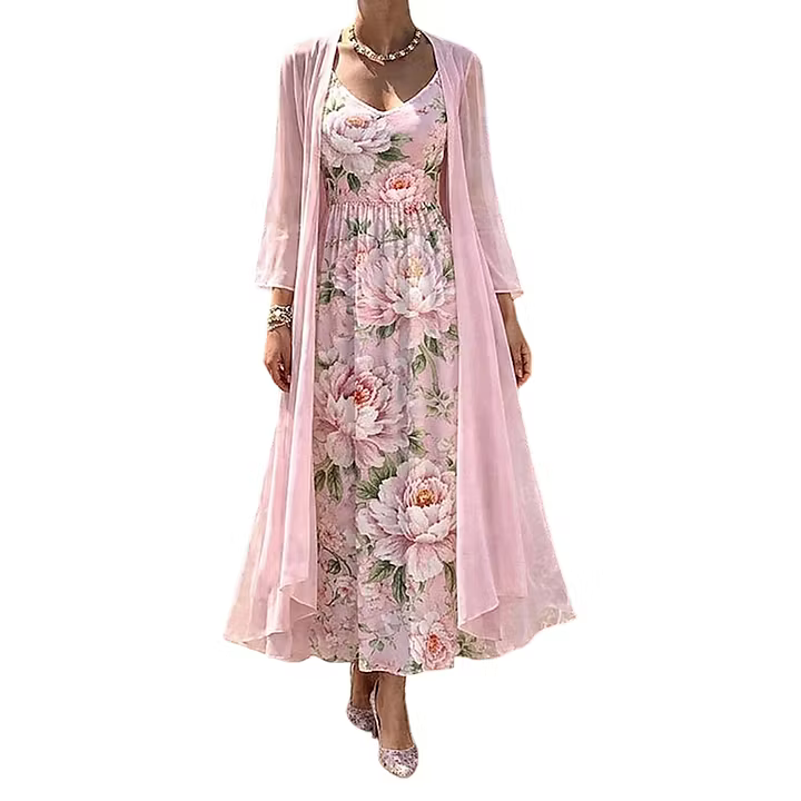Asteria - Florales Maxikleid, zweiteiliges Set