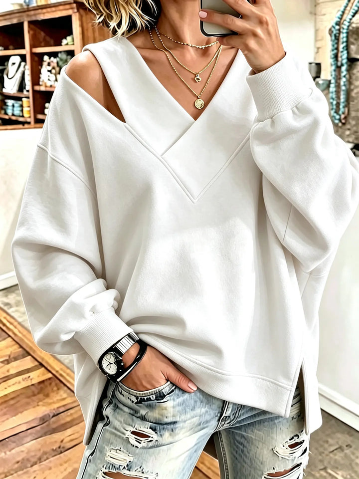Aurelia - Weiches V-Ausschnitt-Sweatshirt mit Cut-out