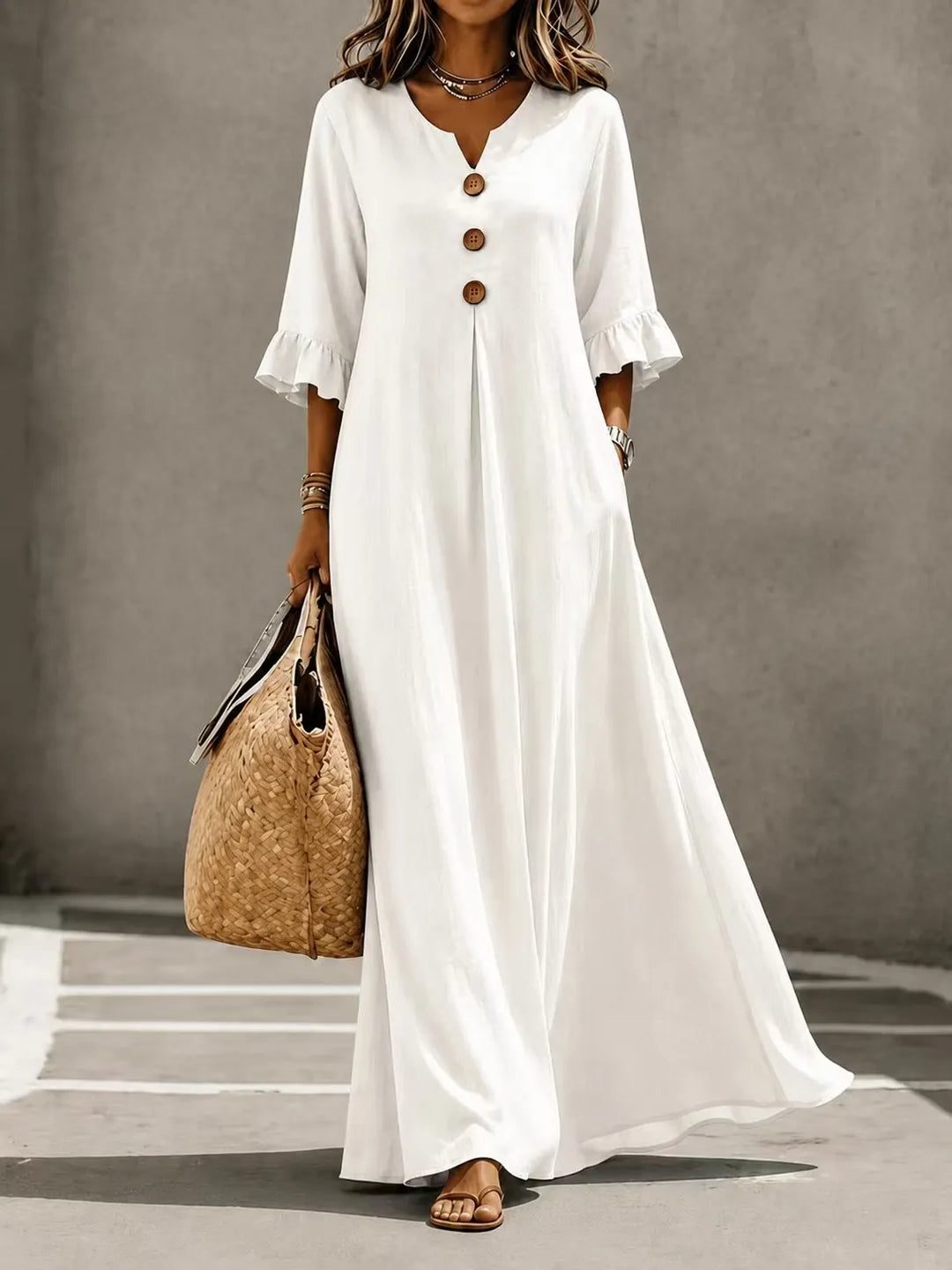 Vesperelle - bedrucktes Soft-Touch-Maxikleid mit V-Ausschnitt
